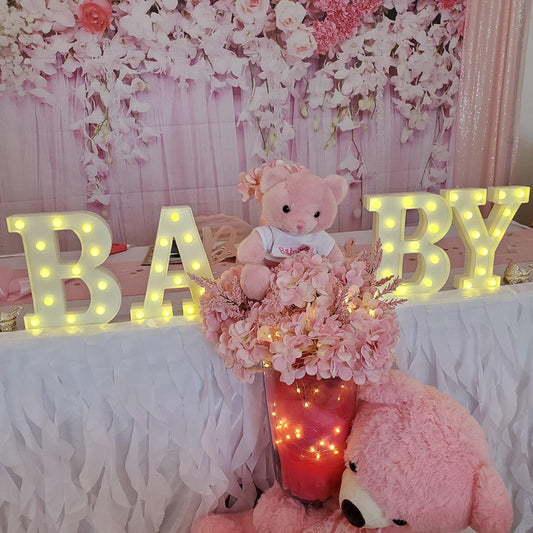 4 LED Baby Marquee Logo Light, Warm White Glowing Letters Perfect for Baby Shower Party, Birthday Party, Home Bedroom Nursery Table Wall Decor