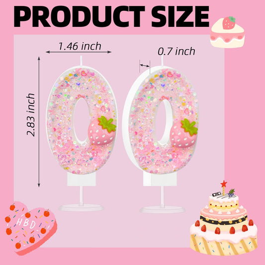 HXOUSE Strawberry Number 0 Birthday Candles - Pink Berry Birthday Candles for Cake, 0 Candle Topper for Anniversary Celebrations Supplies, Strawberry Party Decorations for Girl (No.0)