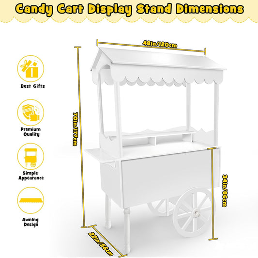 Candy Cart Display Stand for Party, Dessert Cake Cart Stand with Wheels, Vintage Dessert Display Stand Decoration Cart with 100 Balloons, String Light for Parties, Birthdays & Weddings (WHITE)
