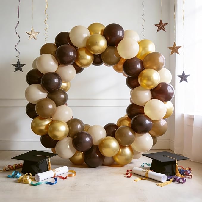 Bezente Brown and Gold Balloons Kit - 60pcs 12 inch Tan Sand White Latex Balloons Neutral Helium Fall Coffee Balloons for Baby Shower Gender Reveal Birthday Wedding Graduation Theme Party Decorations