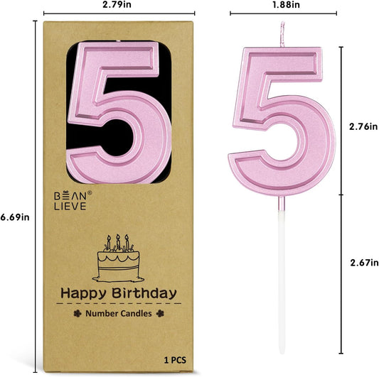 BEAN LIEVE Rose Gold Birthday Candles Number 5, Rose Gold Number Candles, Cake Number Candles for Birthday Parties and Wedding Anniversary Celebrations