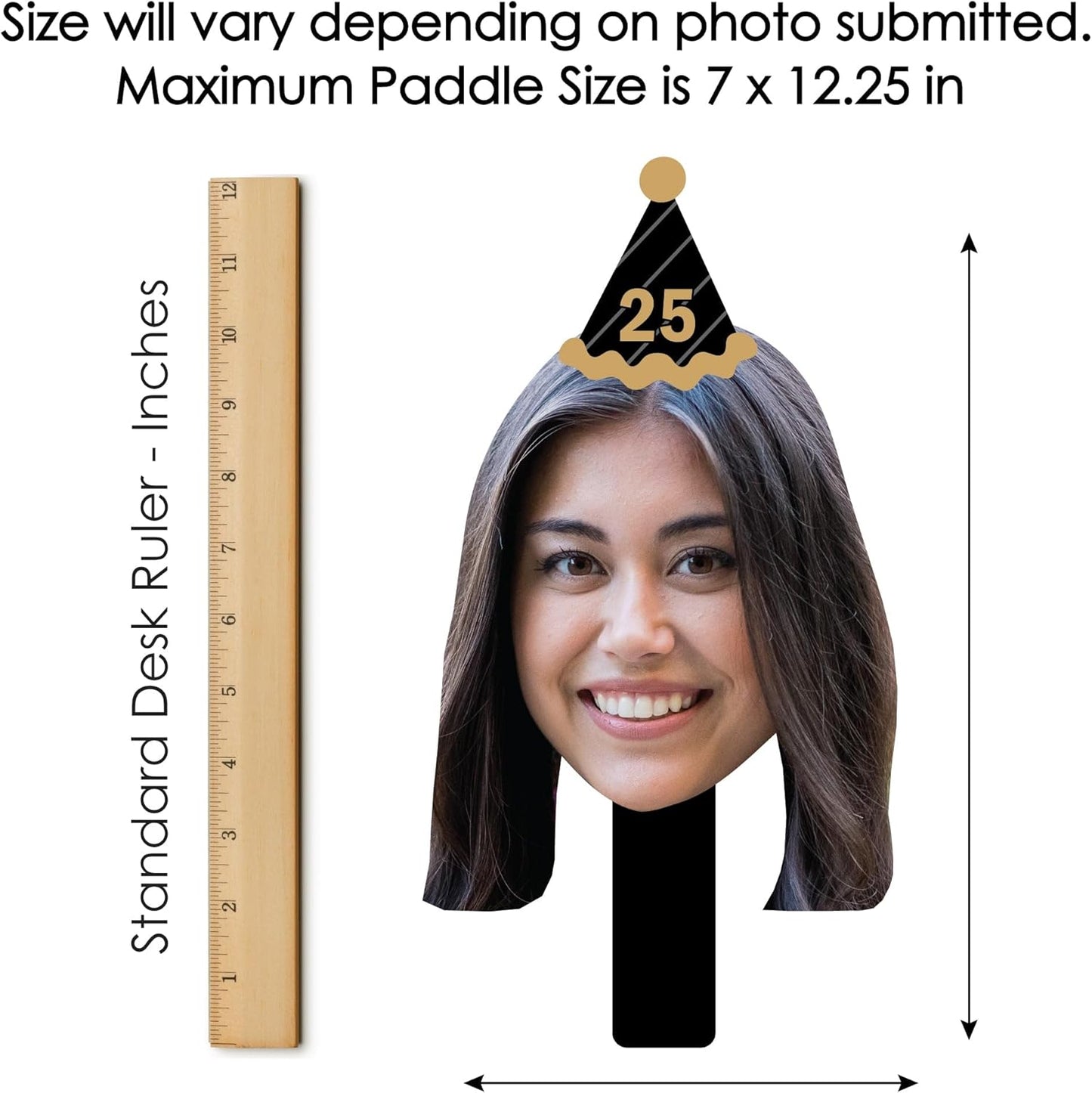 Big Dot of Happiness Custom Photo Adult Happy Birthday - Gold - Birthday Party Head Cut Out Photo Booth and Fan Props - Fun Face Cutout Paddles - Set of 6