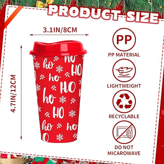 Jansun 12pcs Christmas Color Changing Hot Cups with Lids 16Oz Reusable Plastic Coffee Cups for Party Decorations Winter Christmas Cups for Holiday Birthday Party Favors Supplies