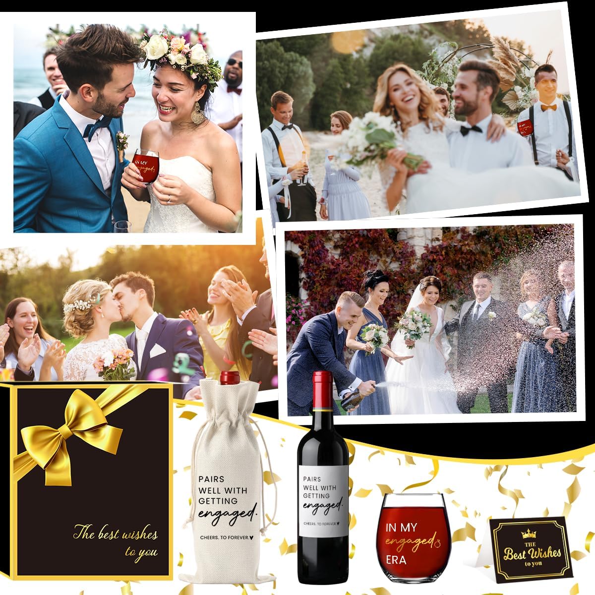 FBCCZEY In My Engaged Era Wine Bag Glass Engagement Gifts for Couples Her Engagement Party Decorations Gifts for Engaged Couple
