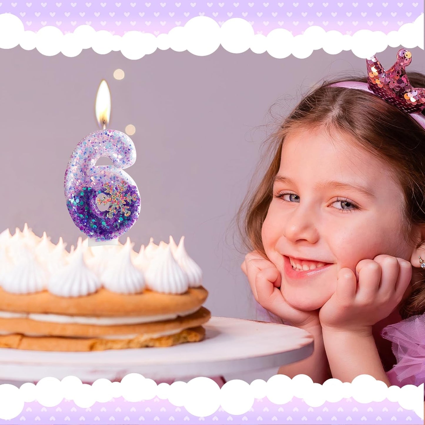 Purple White Frozen Birthday Candles, Sparkler Number 4th Birthday Candle for Party Supplies, Snow Winter Frozen Birthday Party Decorations, Number 4 Cake Toppers Decorations
