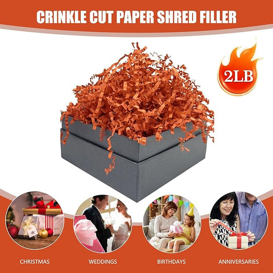 Orange Crinkle Cut Paper Shred Filler, 2 LB Basket Filler Shredded Paper, Confetti Stuffing for Basket Filling, Halloween, Thanksgiving, Christmas, Birthdays, Gift Wrapping, Stuffer Party Supplies