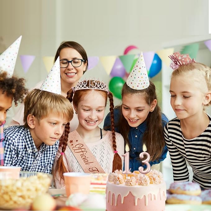 13th Birthday Decorations for Girls with Rose Gold Sash, Tiara,Numbers Candles, Sincere 13th Birthday Gifts for Girls