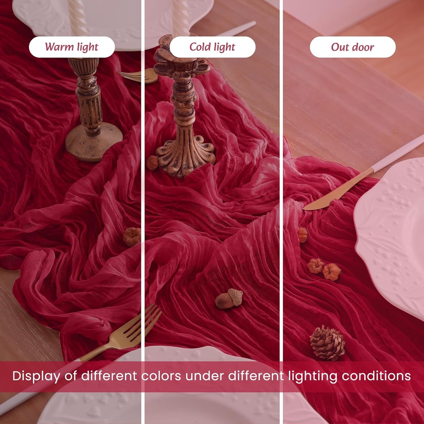 16Pack Burgundy Cheesecloth Table Runner 10FT Gauze Cheese Cloth Table Runner 35x120Inch Long Boho Spring Easter Table Runners Rustic Sheer Table Runners for Wedding Baby Shower Bridal Shower Decor