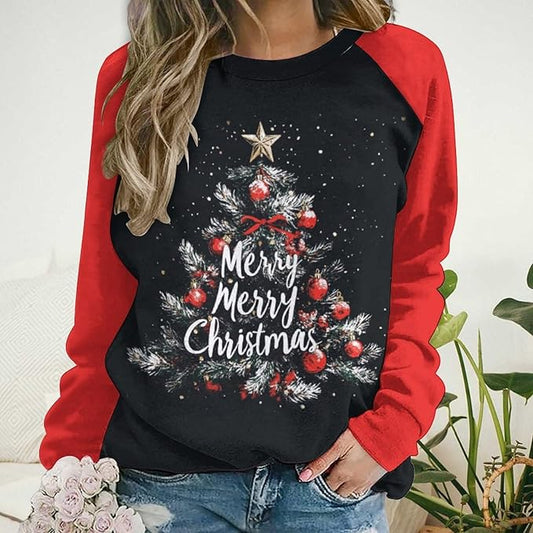 LOAIHA Christmas Sweatshirts for Women Christmas Tree Graphic Shirt Xmas Long Sleeve Merry Christmas Pullover Blouse