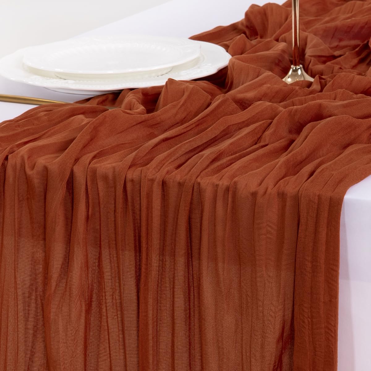 Socomi Fall Thanksgiving Cheesecloth Table Runner 3pcs Terracotta Boho Rustic Gauze 120 inch 10FT Cheese Cloth Runner for Wedding Party Baby Shower Birthday Home Decor Holiday Decorations