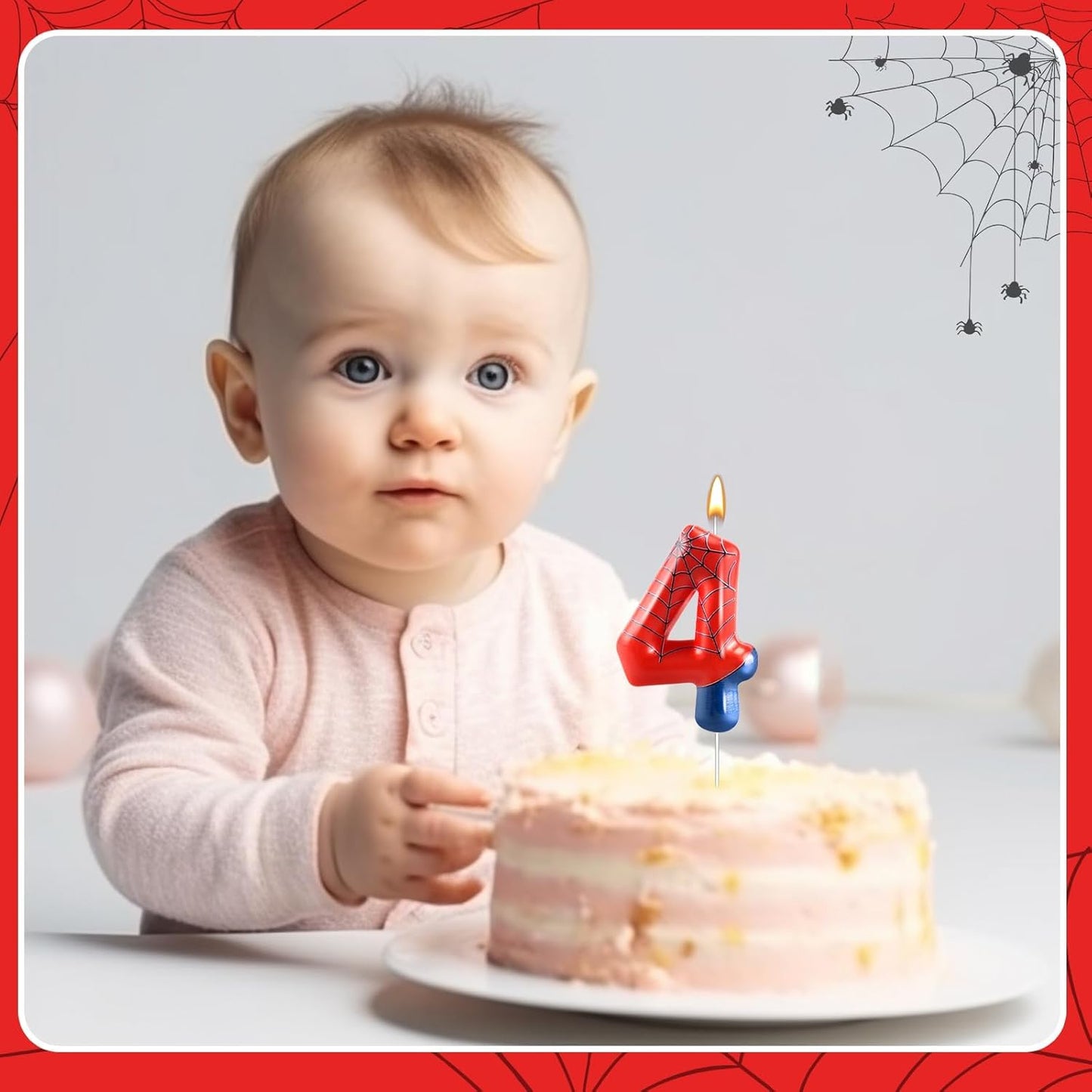 Spider Themed Birthday Candle Number 4 Candle Birthday Cake Candles Party Decoration Cake Topper for Spider Party Decoration Theme Party Supplies (Number 4)