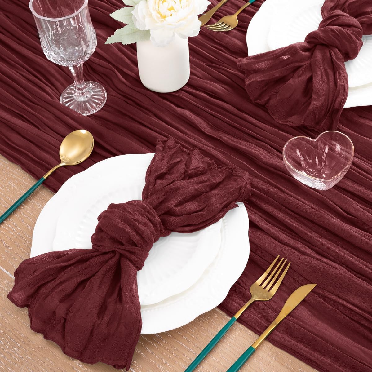 MLMC 3 Pack Burgundy Red Table Runner 10ft Rustic Gauze Wine Red Cheese Cloth Table Runner 35x120 Inches Cheesecloth Centerpiece for Wedding Bridal Shower Anniversary Events Fall Halloween Decor