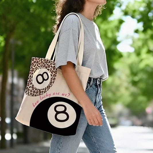 Coquette Leopard Print 8 Ball Tote Bag for Women,Trendy Cheetah Print Canvas Tote Bag for Girls,Girly Leopard 8 Ball Aesthetic Reusable Shopping Grocery Bags Party Favors