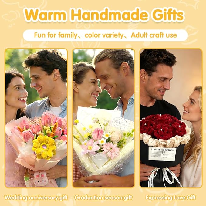 500pcs Multi-Season Pipe Cleaners Craft Kit with Flower Stem Wires & Art Tape - Valentine’s Day, Mother’s Day, Graduation & Holiday DIY Projects, 5 Colors Chenille Stems Set (7mm x12 inch)