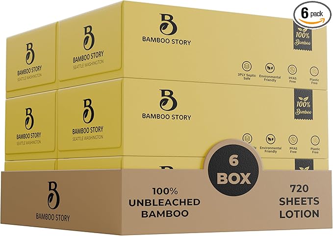 Bamboo Lotion Facial Tissue, Unbleached, PFAs Free, 6 Box 3PLY & 720 Sheets, FSC Certified, Eco Friendly, Biodegradable, Chemical Free, Plastic Free, BPA Free, Facial Tissue (6)
