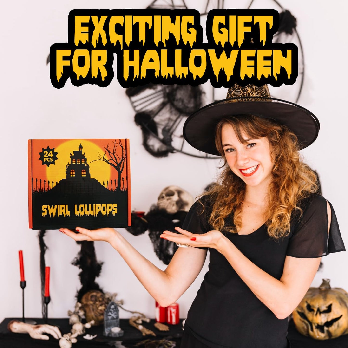 Halloween Lollipops, 24 Pieces of Halloween Candy Individually Wrapped, Perfect Suckers for Kids and Families, Swirly Trick or Treat Lollipop Design for Extra Fun