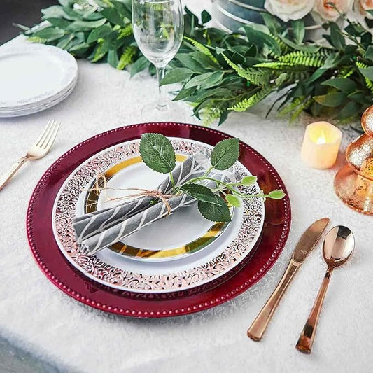 Efavormart 6 Pack - 13" Burgundy Round Acrylic Beaded Charger Plates Perfect for Wedding Catering Decorations Centerpieces, Events Party, Tabletop Decor & Dinner Servers