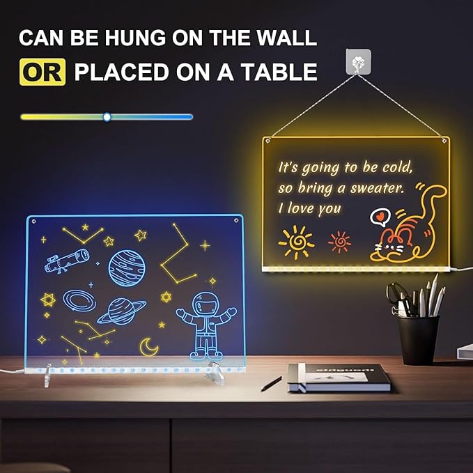 Led Note Board with Colors,16''Drawing Tablet,6 Modes & 8 Colors Light Up Drawing Board,Kids Toy with 13 Light Effects,Birthday Holiday Day Gifts for Girls & Boys Age 3+,7 Markers & Tracing Book