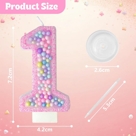 Zlongron Birthday Number Candles, Handmade Macaron 3D Flash Number 1 Candle, Suitable for Girls and Boys' Birthdays, Weddings, Anniversaries, Theme Party Cake Decorations (1)