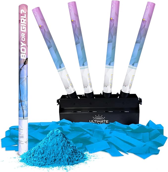 Ultimate Confetti - Electric Powder + Confetti Popper Cannon Cartridge 24” Blue - Pre-Filled and Leak-Resistant Gender Reveal Poppers Cannon, Requires EC-1 or EC-4 Confetti Machine to Activate