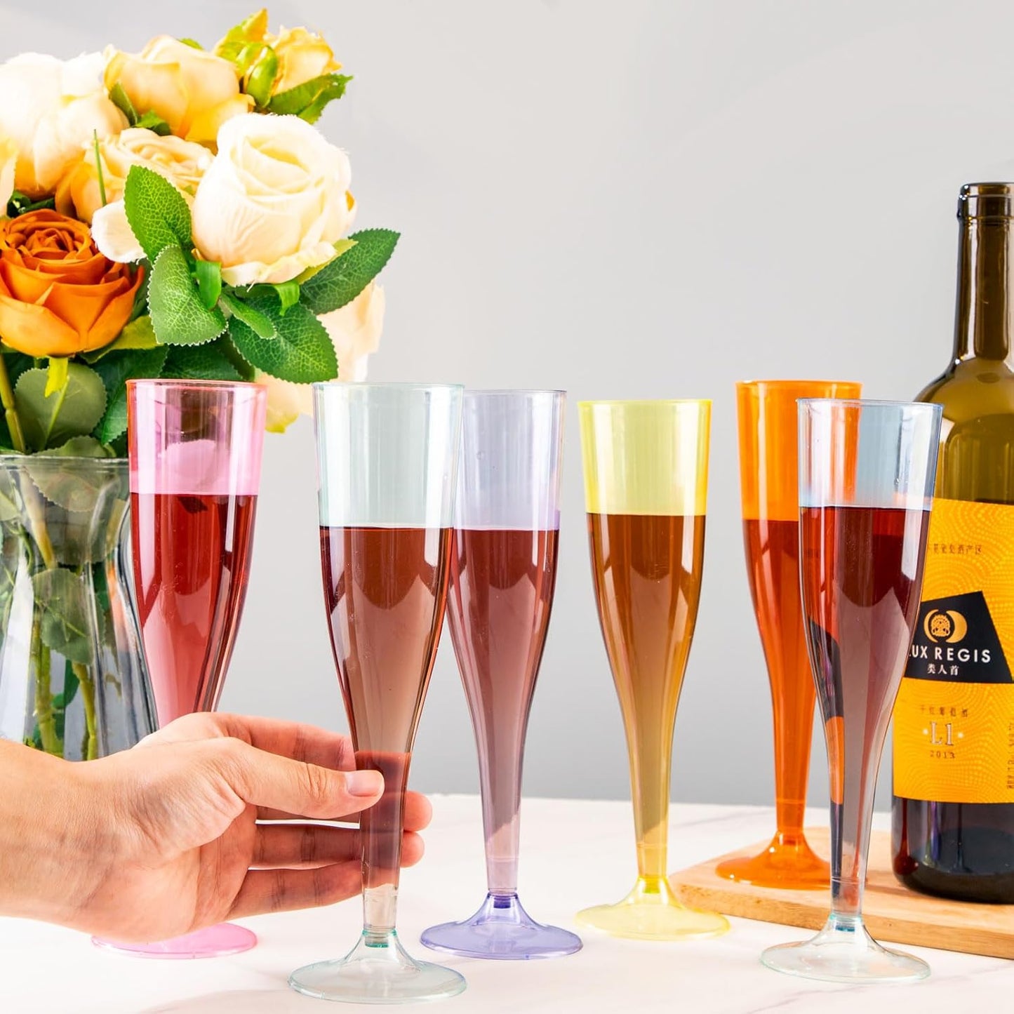 WDF 36 Pack Colorful Plastic Champagne Flutes - 7OZ Colorful Champagne Flutes Plastic Party Supplies, Pink, Yellow, Green, Blue, Purple, Orange Champagne Glasses 6 Pieces Each for Party