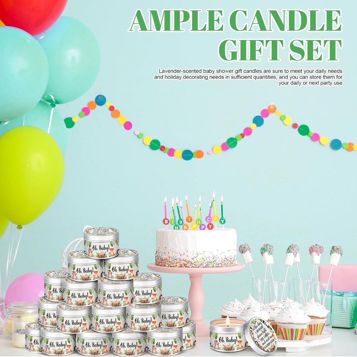 MTLEE 24 Pcs Woodland Animals Baby Shower Party Favors Candles Lavender Scented Baby Shower Favors for Guests Rustic Tealights Candles Gender Reveal Return Gifts Girl Boy (1.2 Oz, Colorful)