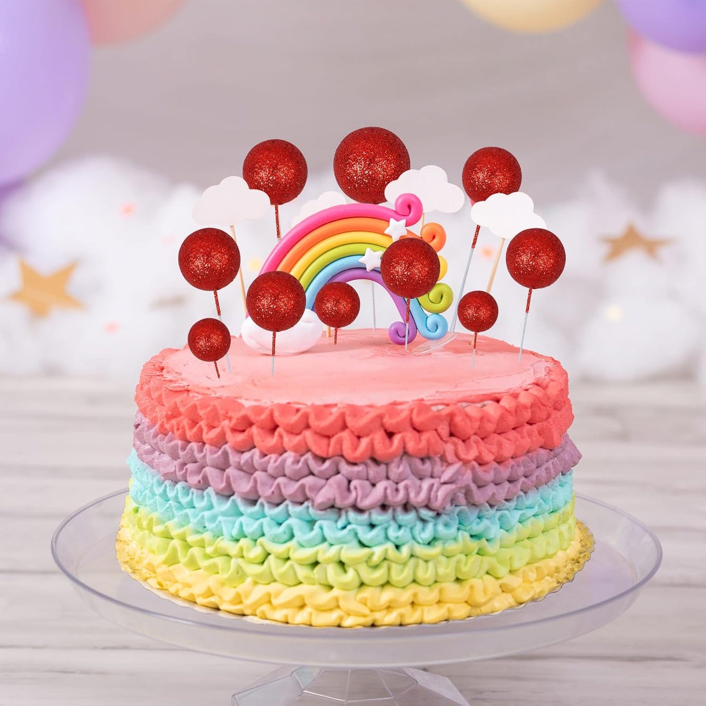 30Pcs Balls Cake Topper Glitter Foam Ball Cake Picks Mini Balloon Cupcake Insert Bubble Balls DIY Decoration for Baby Shower Wedding Anniversary Kids Birthday Graduation Party Cake Decorations Red