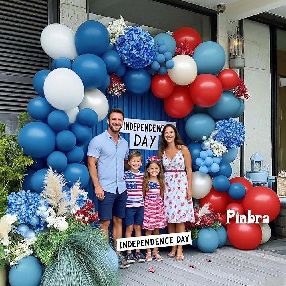 Red Blue White Balloon Garland Double Stuffed Royal Blue Red Balloons Pearl White Sand Pastel Latex Balloon Arch Kit for Birthday 4th of July Graduation Wedding Nautical Patriotic Party Decorations