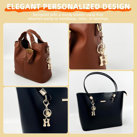 Gold Bubble Heart Initial Bag Charms for Handbags – Cute Initial Letter Keychain for Women, Purse Charms, Gold Gift