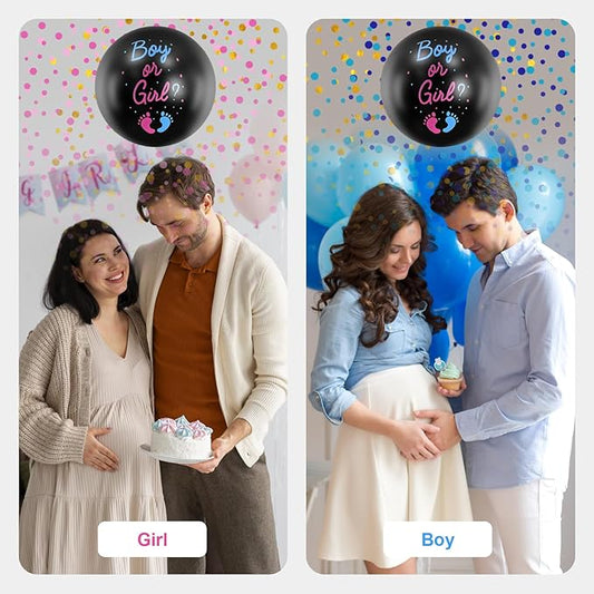 Gender Reveal Balloon 2 Pack, 36 Inch Black Balloons with Pink Blue Hearts Confetti for Boy or Girl Baby Gender Reveal Ideas Baby Shower Party Decorations Kit