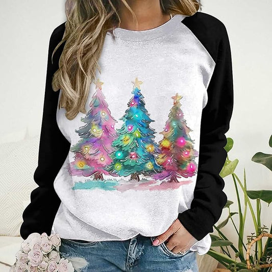LOAIHA Christmas Sweatshirts for Women Christmas Tree Graphic Shirt Xmas Long Sleeve Merry Christmas Pullover Blouse