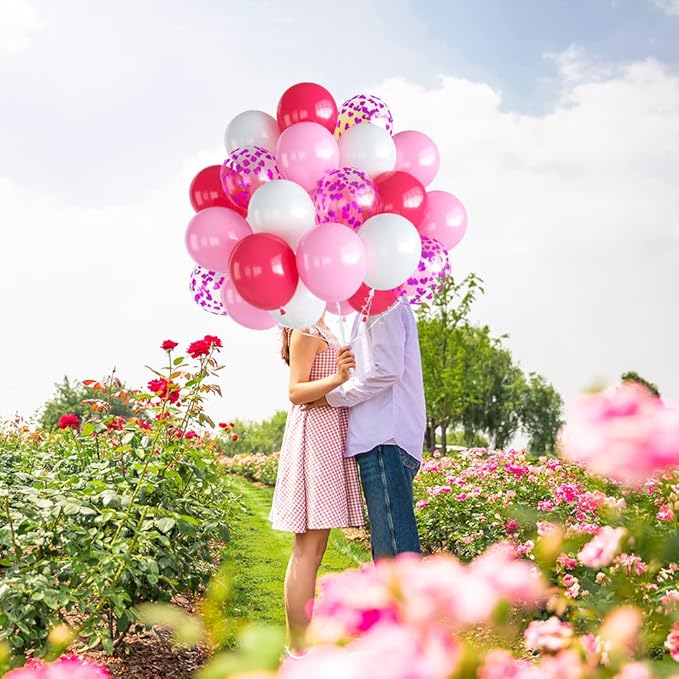 Pink Balloons,60pcs Hot Pink White Balloons Magenta Confetti Balloon for Girls Theme Birthday Baby Shower Bridal Shower Valentines Day Wedding Party Decorations…
