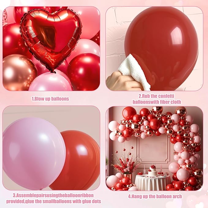 KARLURE Pink Red Balloon Garland Arch Kit with Heart Balloons for Mother Day Decorations Baby Shower Bridal Shower Wedding Proposal Party Birthday Party Galentines Party Special Night Decorations
