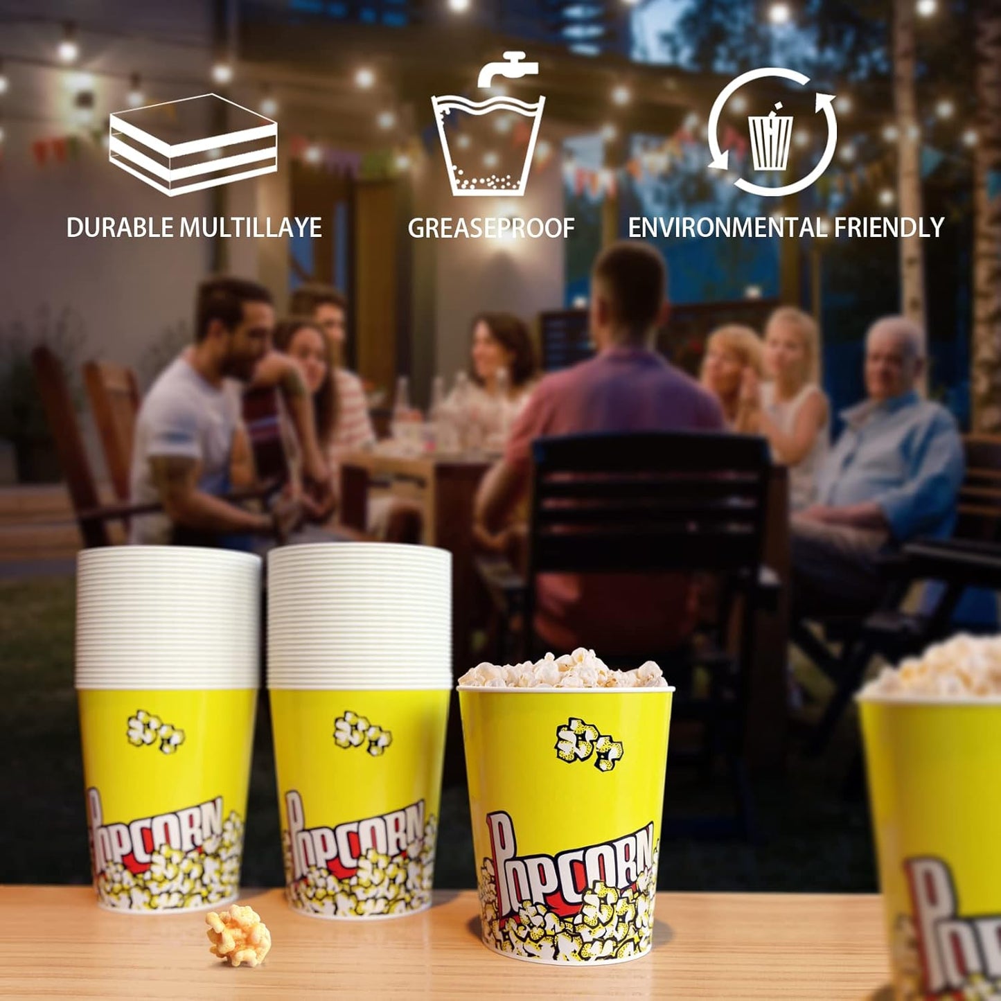32 Oz Popcorn Buckets 50 Pack Retro Style Disposable Popcorn Box Grease Resistant Small Popcorn Holer for Home Movie Night Birthday Christmas Concession Stands Popcorn Bars