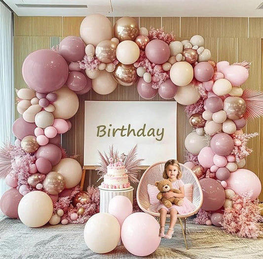 Dusty Pink Rose Balloon Garland Double Stuffed Mauve Light Pink Latex Blush Nude Beige Champagne Gold Balloon Arch Kit for Boho Birthday Baby Bridal Shower Neutral Wedding Party Decor
