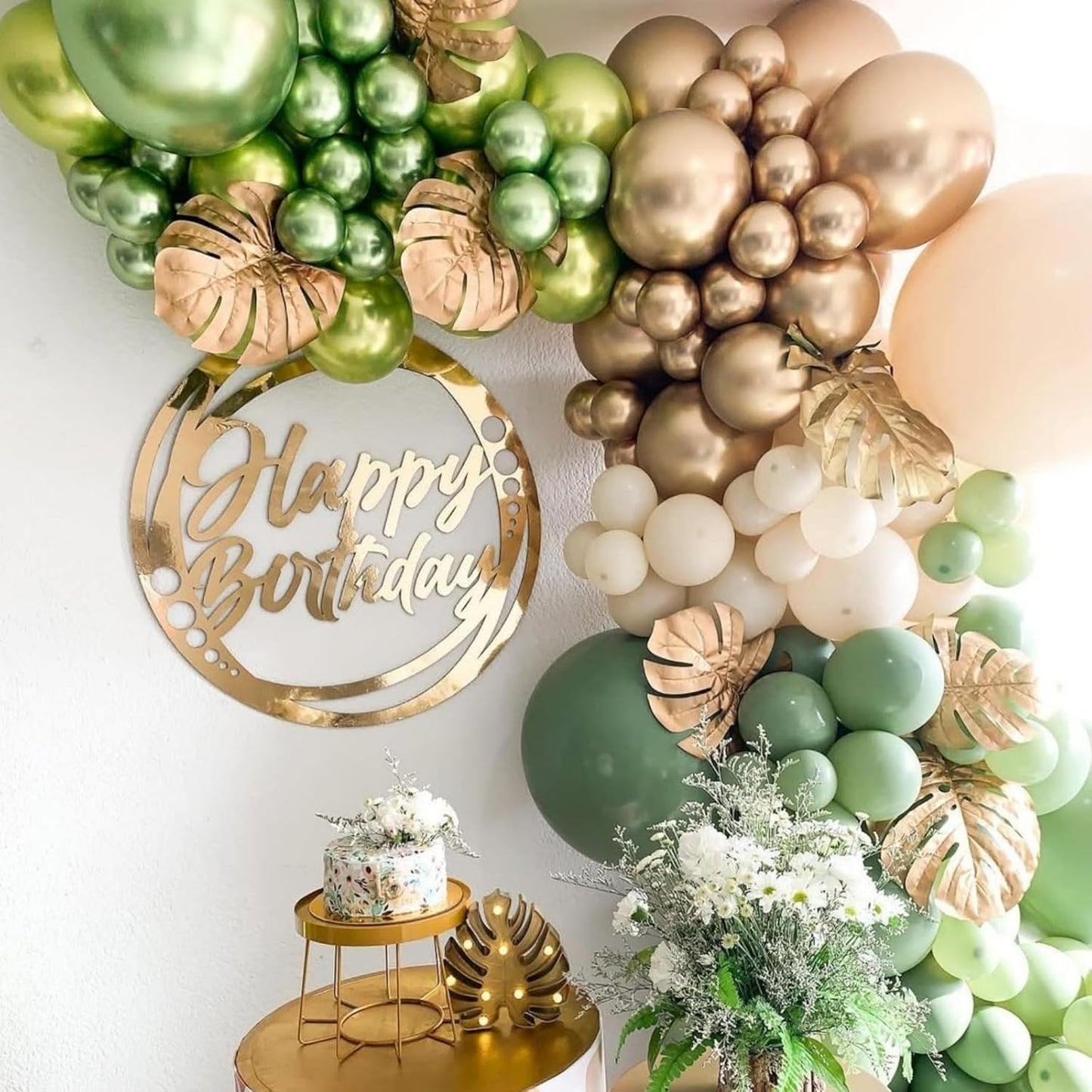 Sage Green and Gold Balloon Arch Garland Kit, Olive Metallic Chrome Green Gold Latex Balloons, Beige Cream Balloons for Wedding Bridal Baby Shower Gender Reveal Birthday Jungle Party Decorations