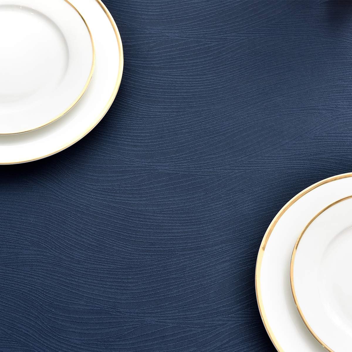 maxmill Square Table Cloth Swirl Design Water Proof Wrinkle Free Heavy Weight Soft Tablecloth Decorative Fabric Table Cover for Outdoor and Indoor Use Square 70 x 70 Inch Navy Blue