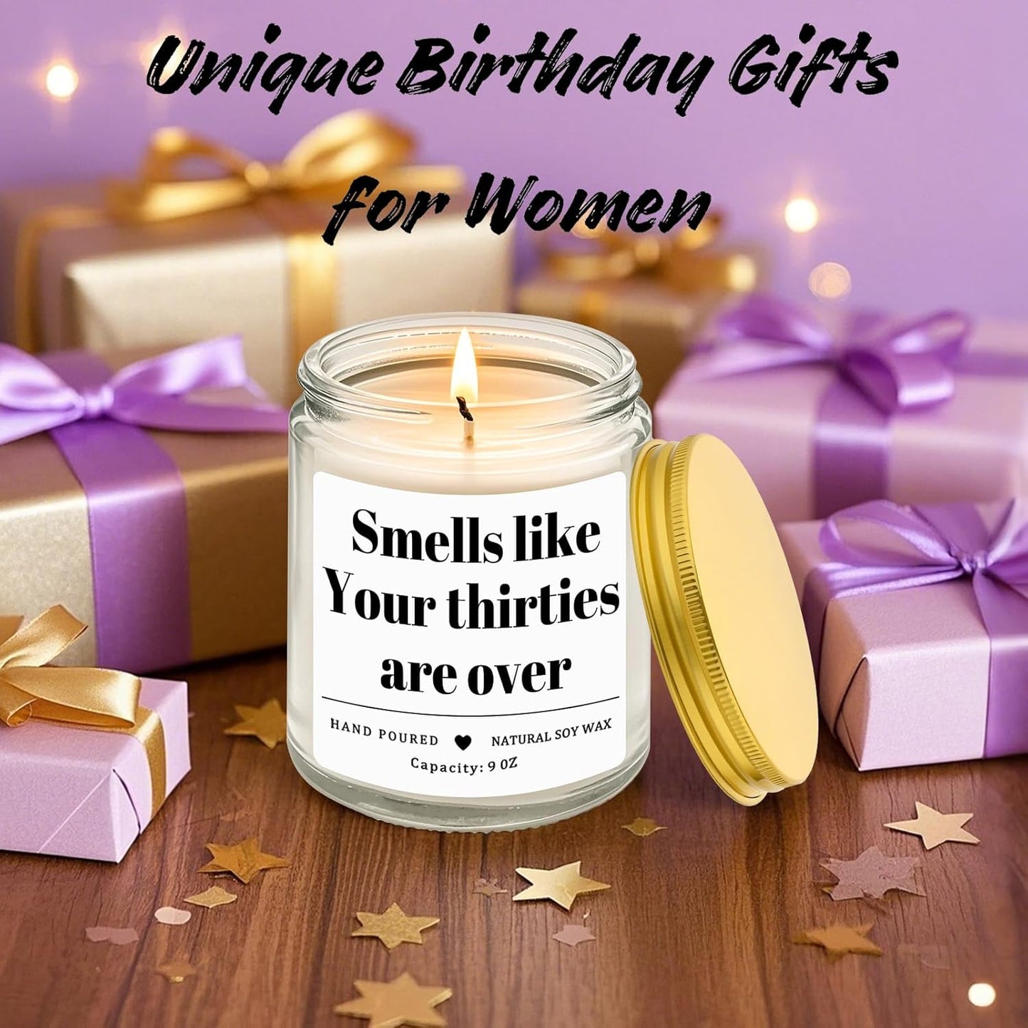 Homsolver 40th Birthday Gifts for Women Men, 9OZ Lavender Scent Birthday Candles with 50+ Hours Burn Time, Unique Handmade 40th Birthday Decorations for Women, Men, Friend, Sister, Wife, Husband