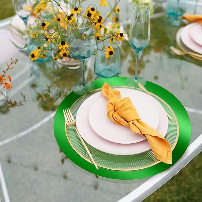 KesaPlan 100 PCS Round Green Placemats, 13" Disposable Paper Placemats for Dining Table, Mirror Green Charger Place Mat for St. Patrick’s Day Christmas Thanksgiving Table Setting Wedding Party