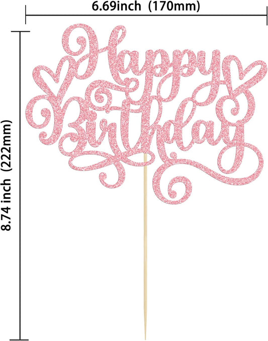 Gyufise 1Pcs Happy Birthday Cake Topper Glitter Cake Pick for Celebrating Anniversary Party Cake Decorations Supplies Pink