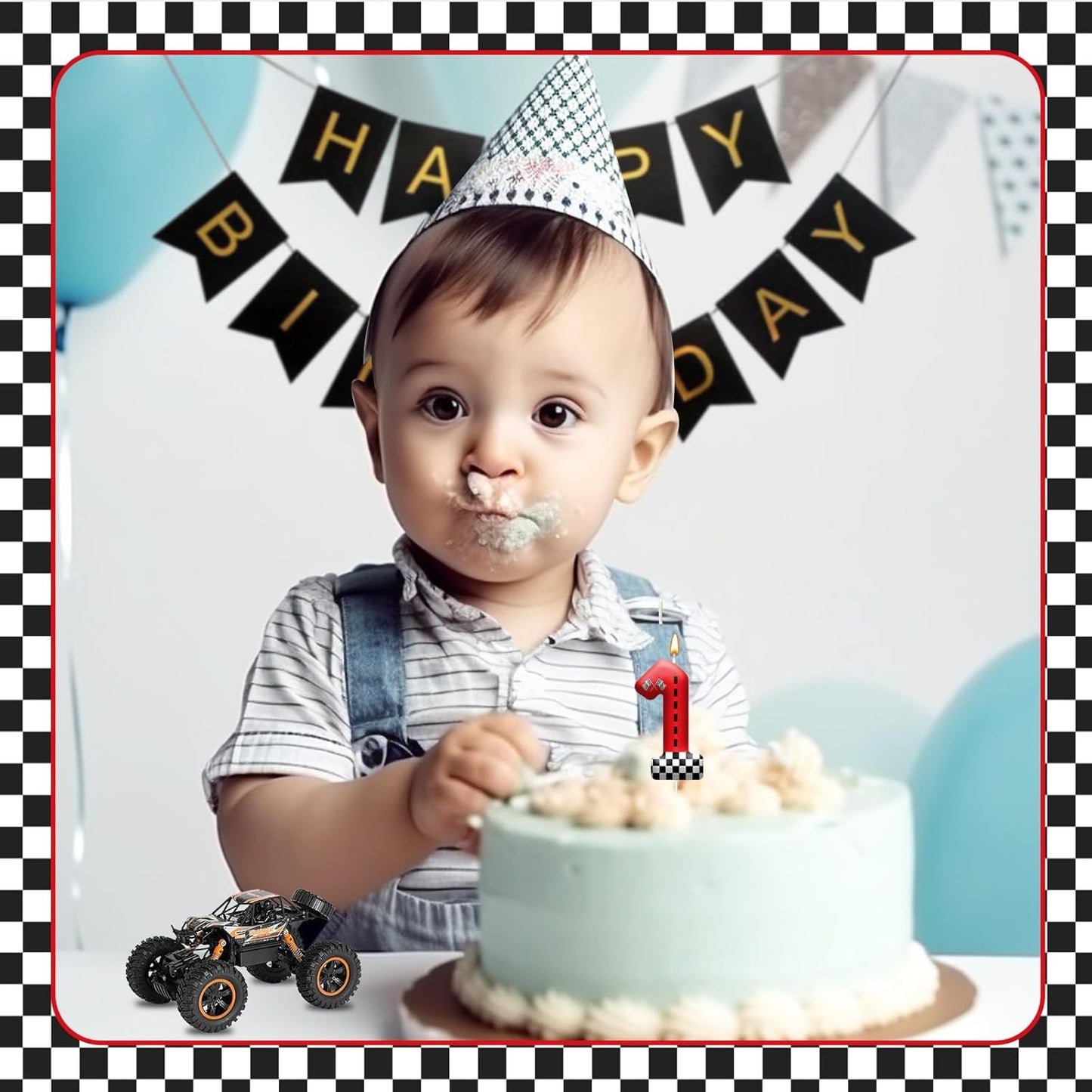 Racing Car Theme Birthday Candle with Checkered Flag Design - Durable Cake Topper for Race Car Party Decorations,Birthday Supplies - Number 1 Candle for Racing Themed Celebrations