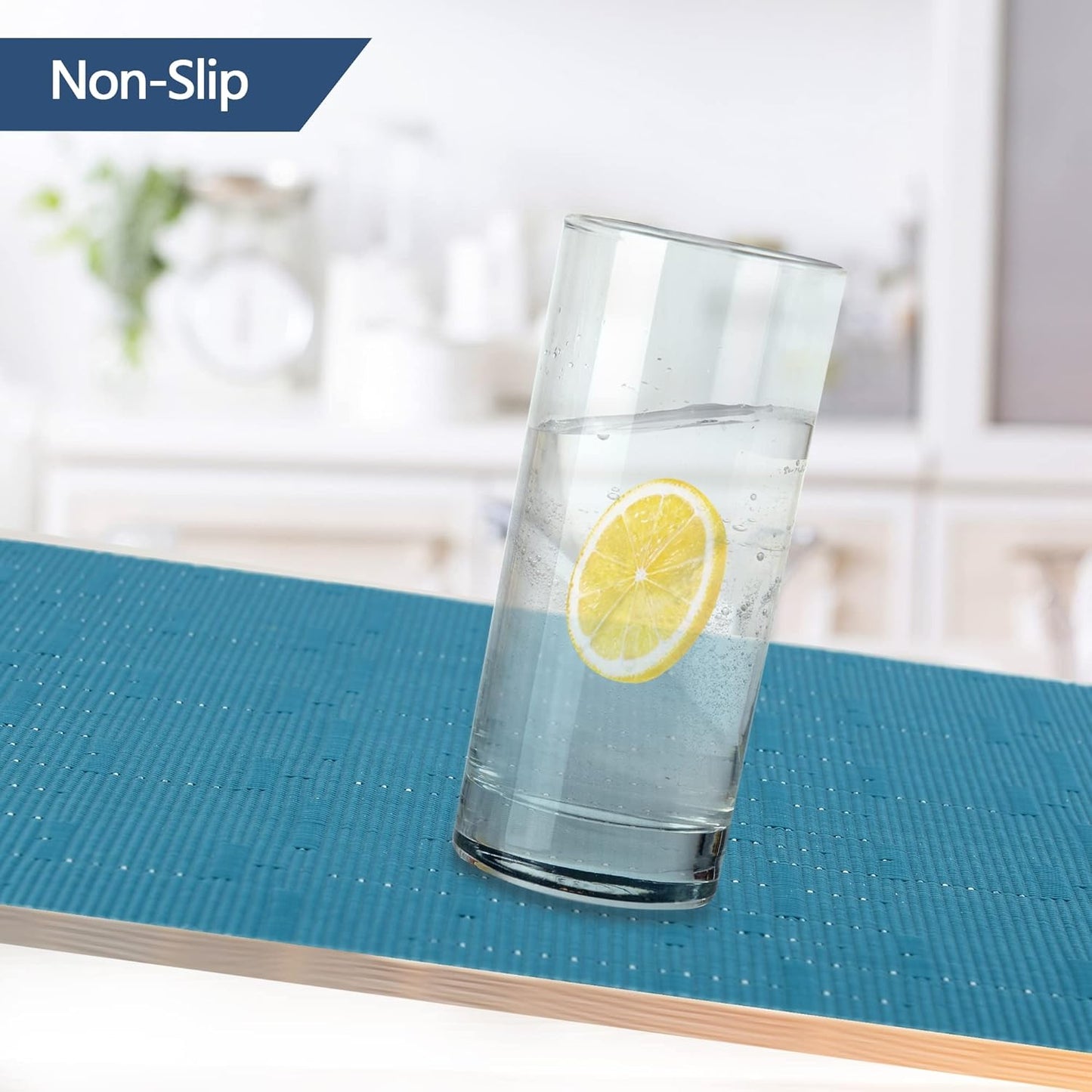 SLKQG Plastic Place mats Set of 4 - Easy Clean Placemats - Washable Heat Resistant Table Mats for Dining Table - 17x12 Inch (Sky Blue Turquoise, 4)