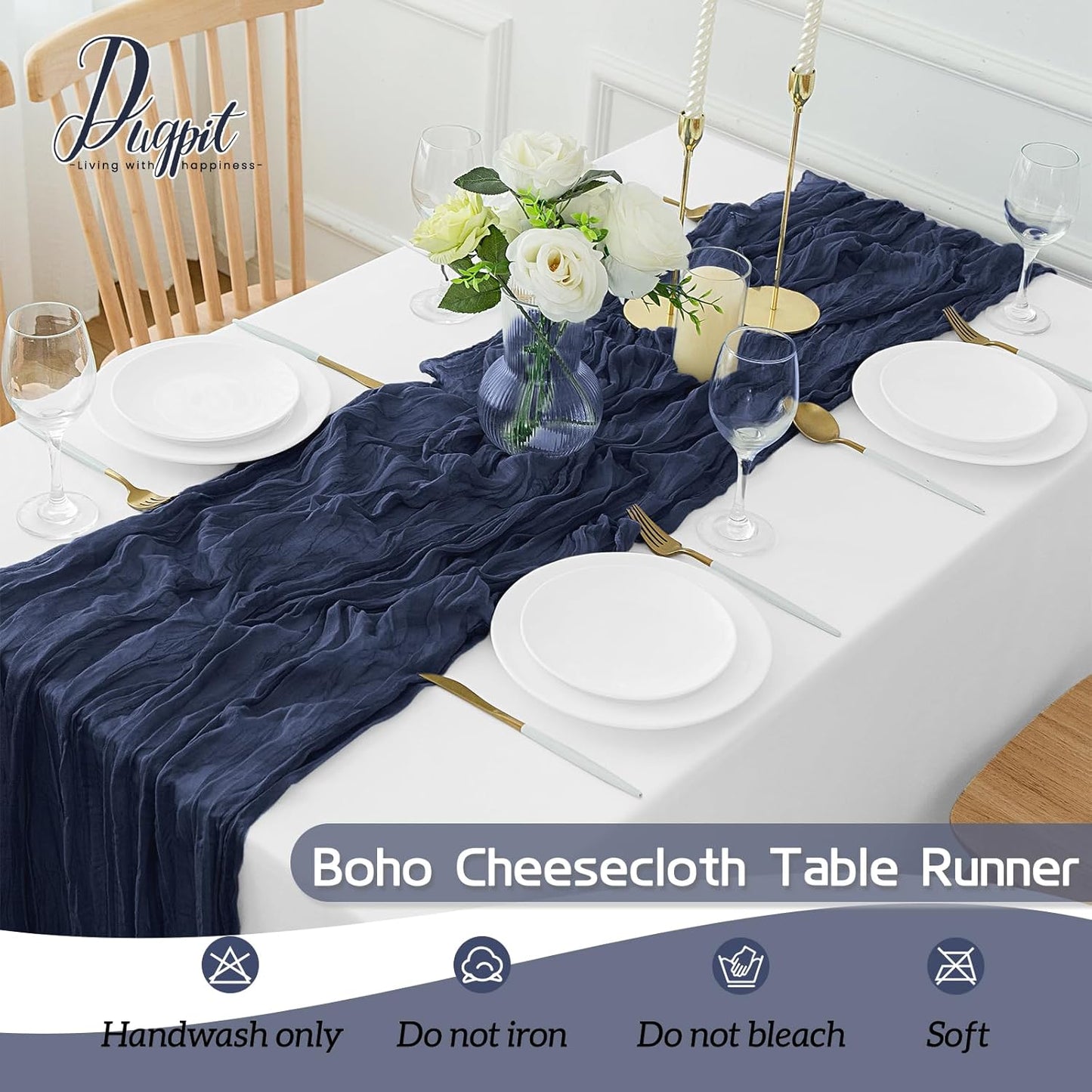8Pack Navy Blue Table Runner 10FT Cheesecloth Table Runner 35x120Inch Long Boho Cheese Cloth Table Runners Rustic Gauze Table Runners for Party Wedding Bridal Shower Baby Shower Decorations