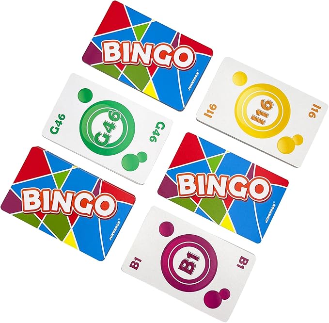 JUNWRROW Bingo Game Set-1000 Colorful Chips with a Bag,100 Bingo Cards and Jumbo Deck of Calling Cards for Adults, Seniors, and Family - Calling Card Set- Ideal for Large Groups, Parties, Game Nights