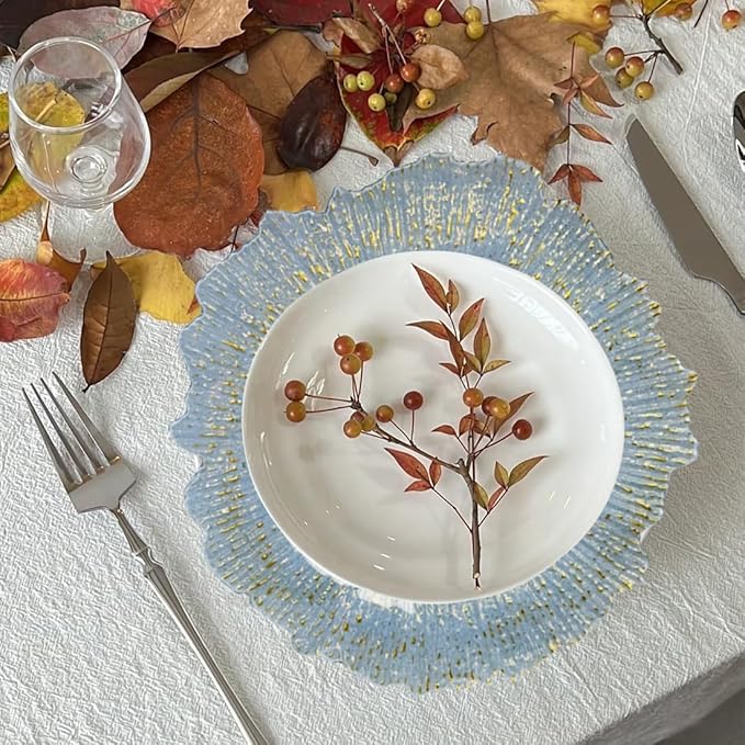 Blue Charger Plates,13 Inch Reef Plastic Chargers for Dinner Plate, Decorative Chargers for Wedding,Elegant Parties, Banquets and Table Decor(Set Of 6)