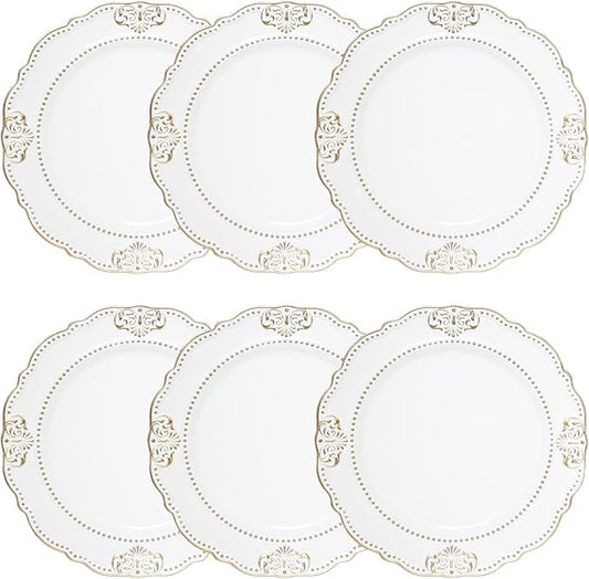 Spsyrine White Charger Plates with Gold Rim Set of 6, 13" Plate Chargers for Dinner Plates, Wedding, Party