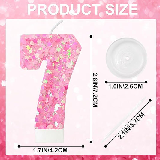 Zailo Birthday Number Candles, Glitter Number Candle Cake Decorations with Sequins, Cupcake Decorations for Girls, Women, Party Anniversary Celebrations (Number 7, Light Pink)