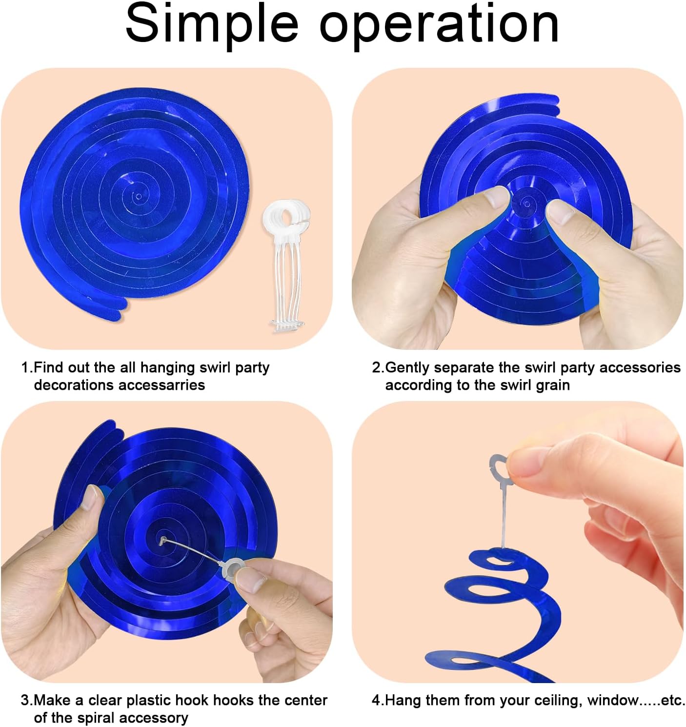 30 Pcs Blue Hanging Swirl Party Decorations,Sparkle Blue Birthday Ceiling Decorations,Streamers for Wedding Party Anniversary Graduation Christmas (Blue)