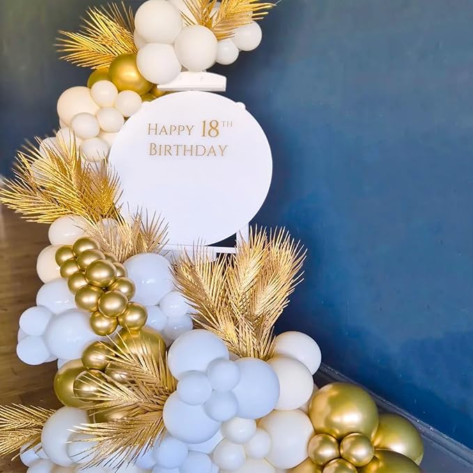 White and Gold Balloons Arch Kit,130pcs Gold and White Balloon Garland,Different Sizes White Latex Balloons for Wedding,Engagements,Birthday,Baby Shower Anniversary Decorations