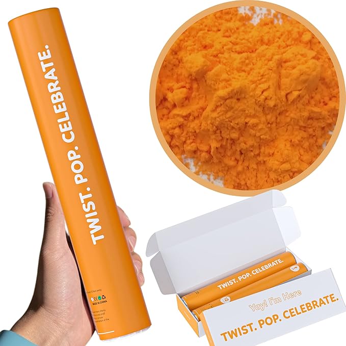 Orange Powder Cannons Smoke Bombs Biodegradable Poppers | 2 Pack | Launch 25 ft Far | 12 inch | Decorations For Photoshoots, Gender Reveal, Celebrations, Festivals, and Parties | TUR Party Supplies
